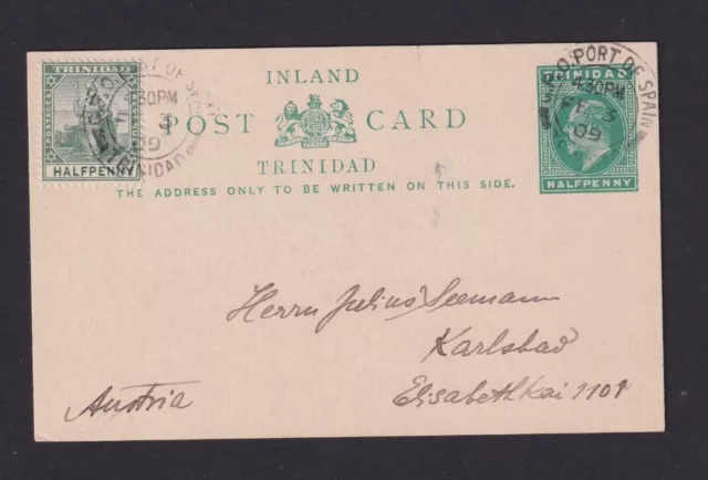 1909 - 1/2 p. Whole thing with postage from Port-of-Spain no. Carlsbad (22122531)