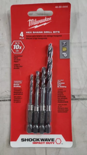 4 Piece Milwaukee Shockwave Impact Duty Hex Shank Drill Bit Set 48-89-4444