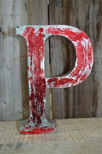 Medium Vintage Style 3D Red P Shop Sign Letter Tin Wall Art Letter Font