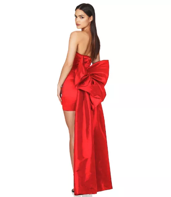 Women's Off Shoulder Backless Satin Cocktail Evening Soft Dress with Bow Decor