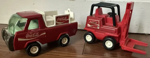 Vintage Buddy L Corp Japan Coca-Cola Trucks Lot Of 2 Delivery Truck & Forklift