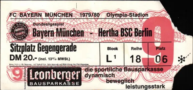 3527 Biglietto Bl 79/80 FC Bayern München - Sapna Bsc , 15.09.1979 - a Sedere