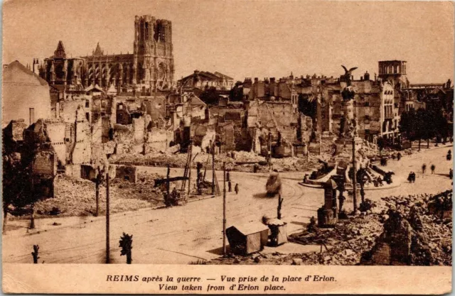 Reims Cathedral Taken After The War WORLD WAR II View From Erlon Place Postcard