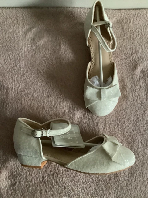 NEW JOHN LEWIS Cream Sparkly Front Strap Bow Low Block Heel Shoes