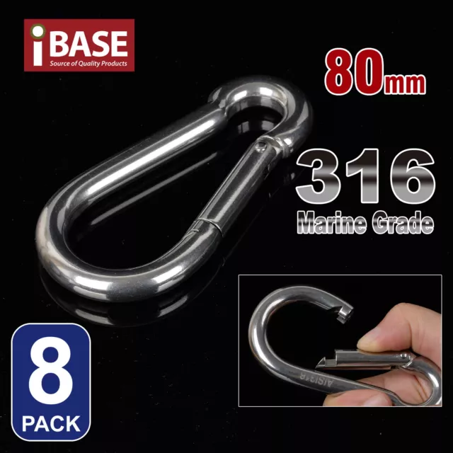 8X 80mm Carabiner Clip 316 Stainless Steel Climbing Holder Hook Lock Camping SUS 2