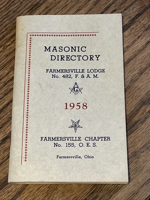 Vintage Masonic Directory 1958 Farmersville Lodge No. 482 Ohio