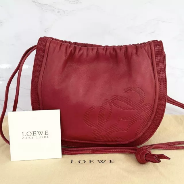 LOEWE Shoulder Bag Anagram Nappa Leather Red Drawstring
