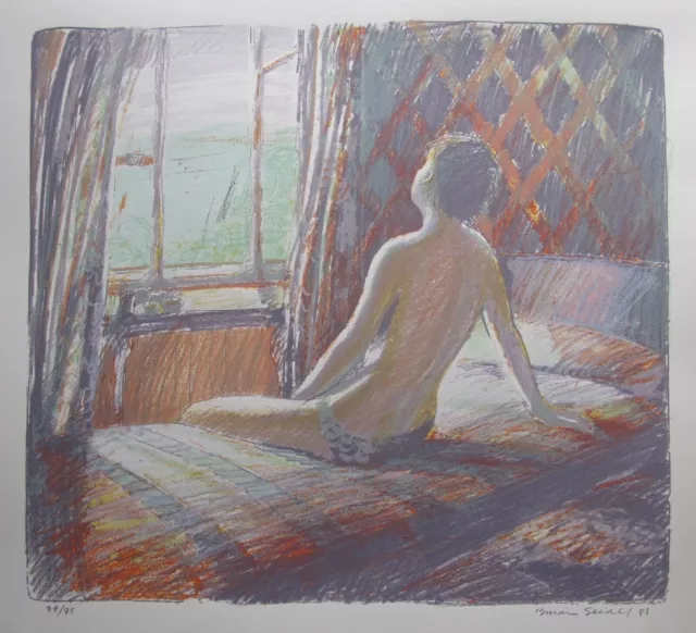 Brian Seidel Australian Large Lithograph "Elizabeth Nude Seated On Bed " 1988