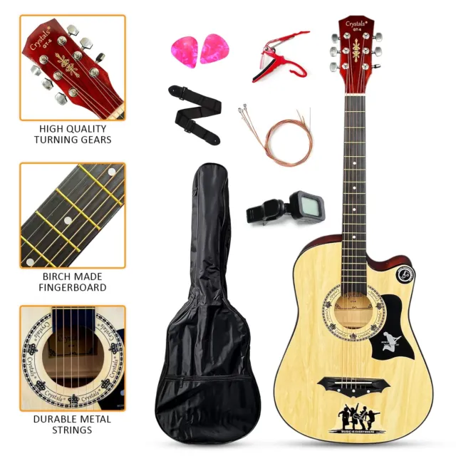 Classic Acoustic Guitar 6 String Pack Boys Girls Music Guitar 4/4 Size 38"