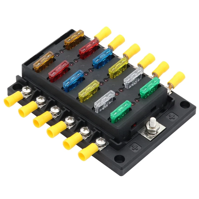 12 WAYS BLADE Fuse Box Block 32V M5 Stud Plastic Cover With LED ...
