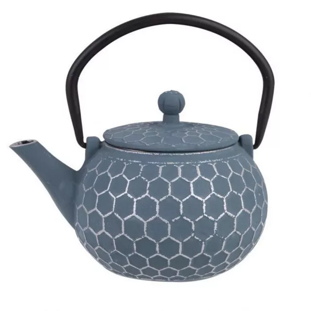 NEW Teaology Honeycomb Cast Iron Teapot Blue/Silver 500ml