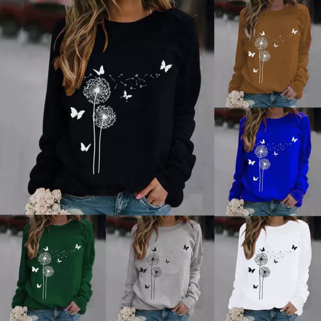 Clothes Ladies Casual Womens Print O Neck Sweatshirt Round Neck Fit Pullover