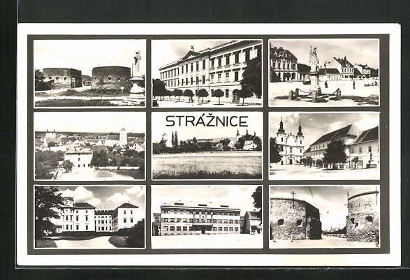 Stráznice, Ortsansicht, Straßenpartie, Kirche, Denkmal, Ansichtskarte