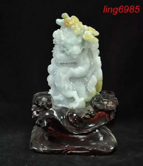 China Jadeite Emerald Jade carved fengshui lucky animal Loong dragon statue