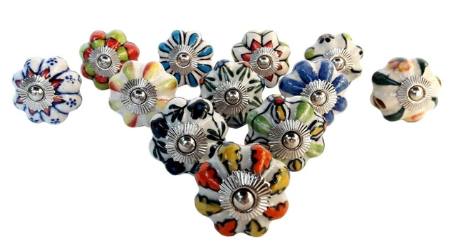 Boutons de porte en céramique Boutons multicolores Armoires de cuisine...