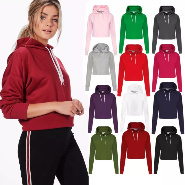 New Womens Girls Crop Top Pullover Hoodies Soft Sweatshirts Ladies Jumpers Hoody