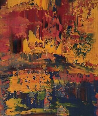Pintura Composición Abstracta Rojo Naranja Azul Oscuro