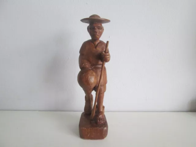 Carved Wooden Chinese Man Walking Figurine  5.5 Inches High  33 Grams  Free Post