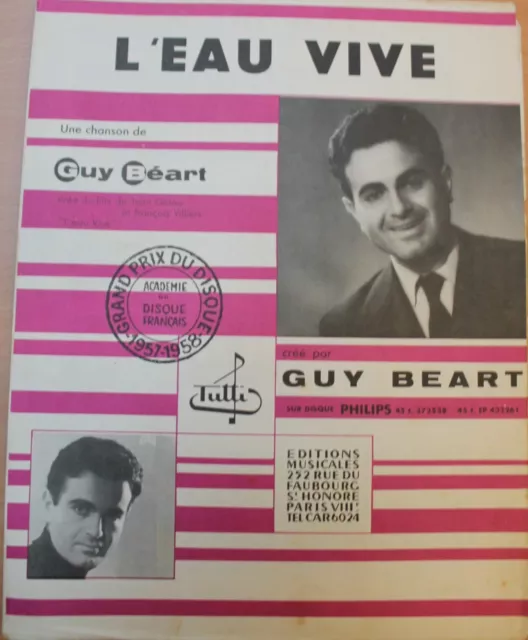 Partition ancienne-L'EAU VIVE Musique de: GUY BEART