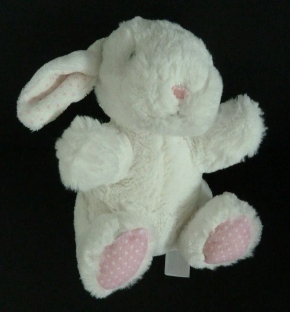 B2. DOUDOU PELUCHE TEX BABY NICOTOY LAPIN MOUTON BLANC ROSE POIS 17cm assis TTBE