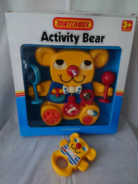 vintage matchbox yellow teddy bear baby cot activity toy centre 80s boxed