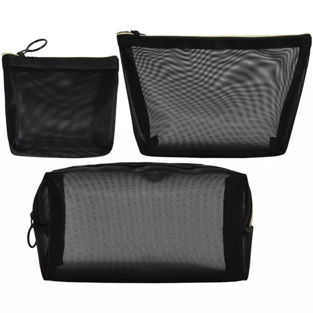 3 Pcs Zipper Pouch for Offices Travel Mesh Cosmetic Bag Portable