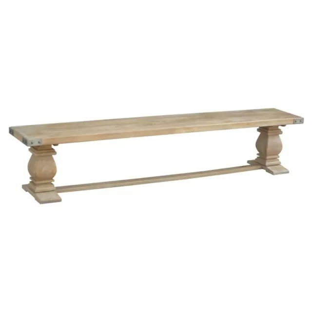 Asti Hamptons Style Rustic Dining Bench Solid Mango Timber Honey Wash 230 Cm.