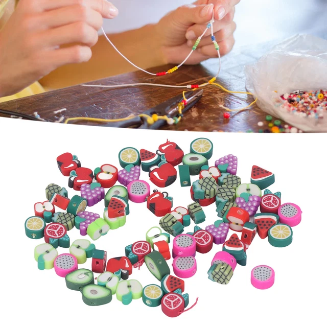100 Pcs Fruit Polymer Clay Beads Trendy Cute Bead Charms Stringing Fruits