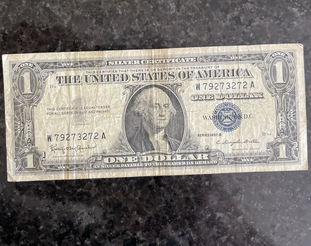 One Dollar Bill Silver Certificate Blue Seal Series 1957B