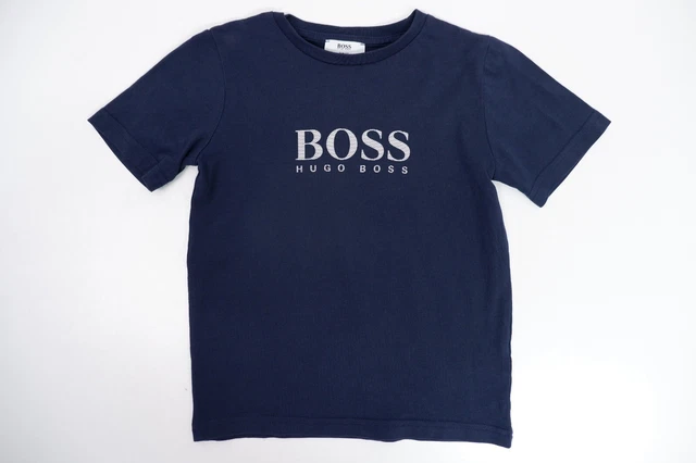 Hugo Boss Boys T Shirt Top Age 8 Yrs Navy Blue Short Sleeve Logo Print