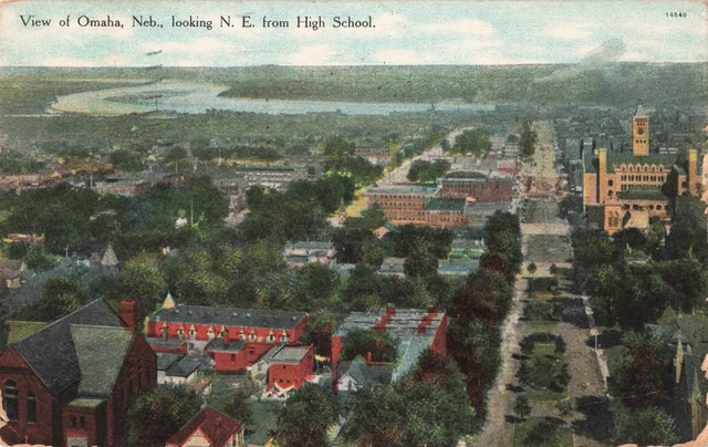 Aerial View of Omaha, Nebraska NE from High School - 1909 Vintage Postcard