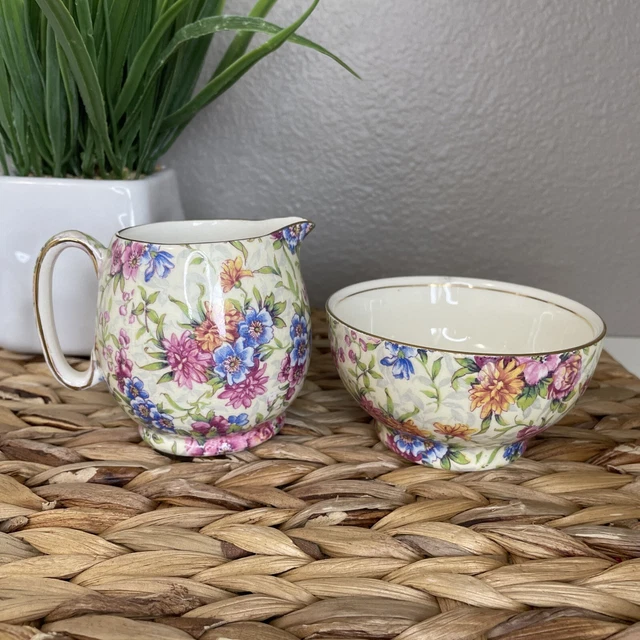 Royal Winton Grimwades Creamer & Sugar Bowl Chintz MAYFAIR England 3