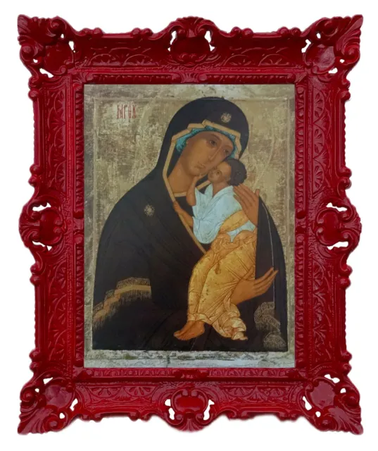 Alte russische Ikone Gottesmutter Tichvinskaja Heiligenbild  56x46 cm Mix