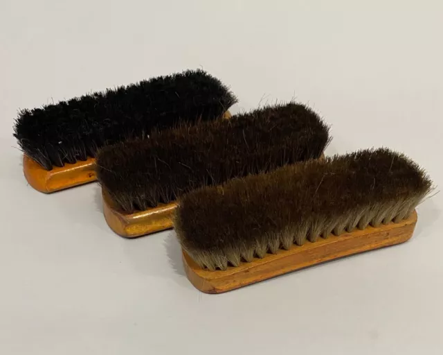 Lot of 3 Vintage Horsehair Shoe Shine Polish Brushes Empire Unbranded USA