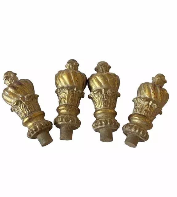 Set Of Four Gilt Wood Florentine Fine Italian Post Finials Gold Leaf Italy