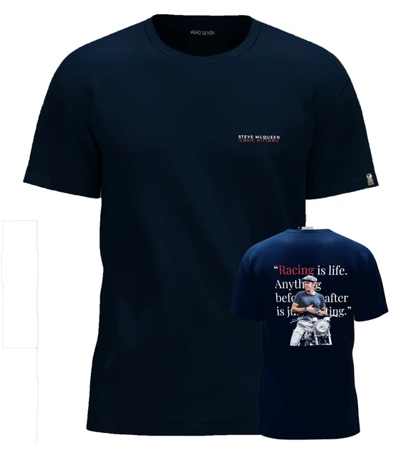 T-shirt Homme Hero Seven Steve McQueen - Gris Chiné, Motif Voiture De Course, Tailles S/M/L