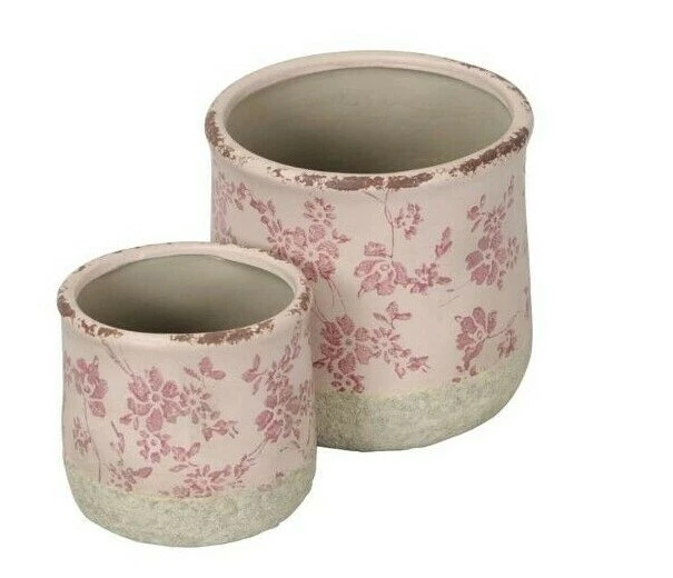 Blumentopf 2er Set Übertopf Kübel Topf Aged Keramik Shabby Rose  542709-000-302