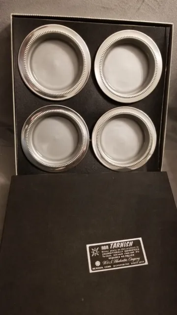 Set of 4, VTG W&S Blackinton Silverplated Coasters with Glass Insert, 3", w/box