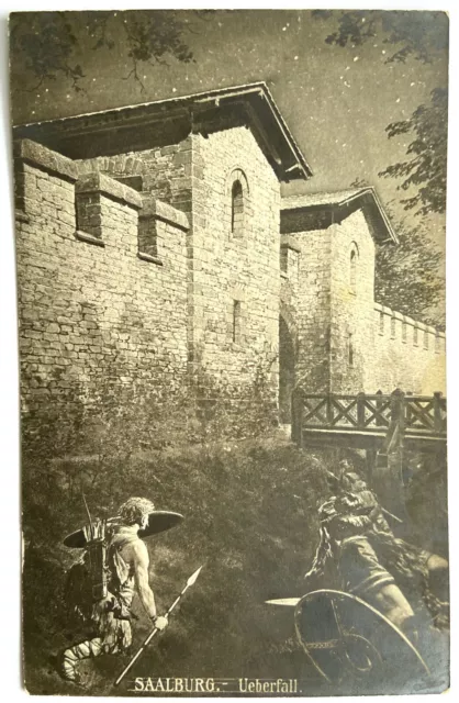 Postcard Saalburg-Ebersdorf raid artist card