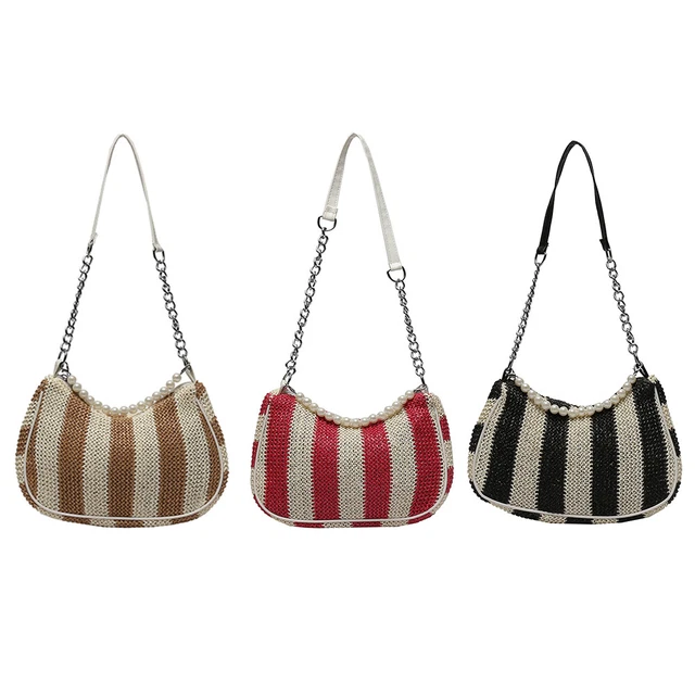 Handmade Woven Casual Women Handbag Summer Beach Straw Shoulder Bag Lady Purse F