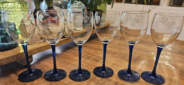 Lot De 6 Verres à Liqueur/vin En Cristal Gravé - Motif Vigne, Hauteur 14,3 Cm