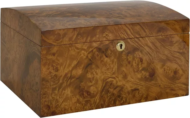 Humidor Supreme Arcos Desktop Cigar Storage Rustic Red Burl Wood with Dome Top