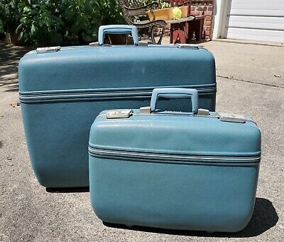 Vintage 1960s Blue "Socialite" Hard Shell Suitcases Luggage Trunk Like Samsonite