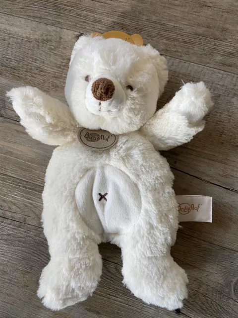 Doudou Peluche Ours Blanc Fourrure Croix Nombril Babynat Baby Nat ‘ Neuf