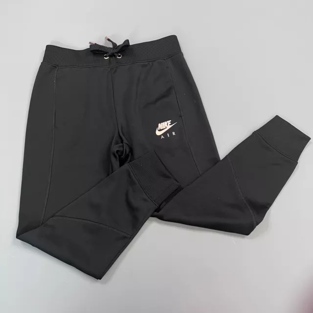 Nike Joggers L Girls Black Cuffed Drawstring Rose Gold Logo Tracksuit Bottoms