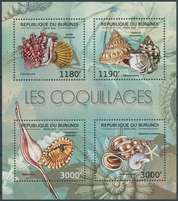 Burundi 2012 MNH Seashells Stamps Sea Shells Jujubinus Cardita Chlamys 4v M/S