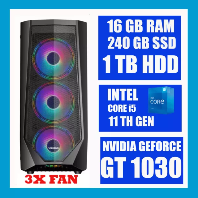 Gaming PC Computers Intel Core i5 16GB RAM SSD 1TB HDD GT 1030 Gaming Tower