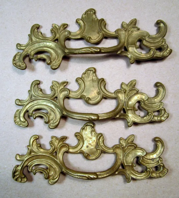 Brass Antique Pull Handles Matching Set for Old Furniture Cabinet 3-1/4" Centers
