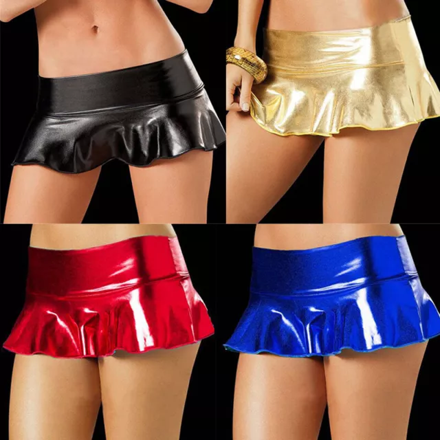 Women's Mini Skirt Stretchy Clubwear Shiny Metallic Party Sexy Liquid Wet look