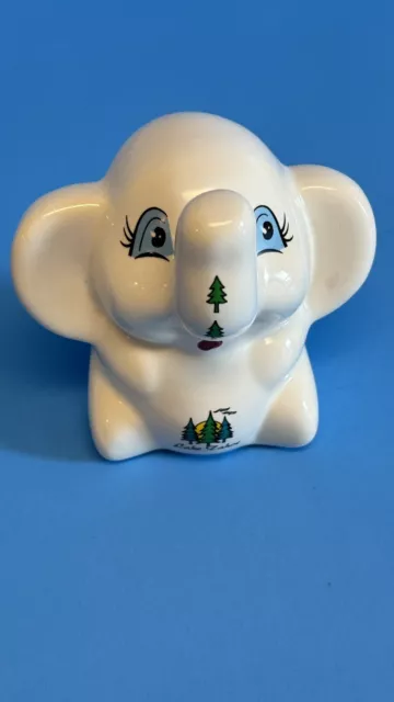 Vintage ceramic Blue Eyed Elephant- Lake Tahoe souvenir , 4.5" tall PIGGY BANK